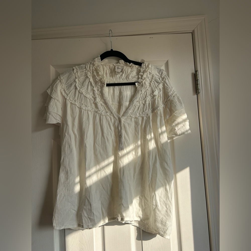 Elegant Cream Ruffled Maeve Women's Top; size  XL; $30